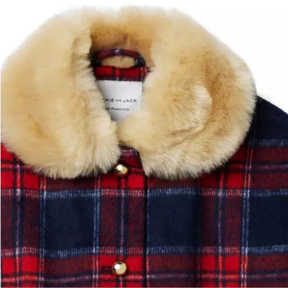 Janie and Jack Red and Blue Plaid Cape with Cream Collar - Picture 4 of 5